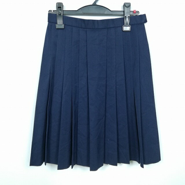 スクールスカート 冬物 w63-丈53 紺 中学 高校 プリーツ 学生服 制服 女子 中古 HK3748