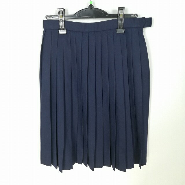 スクールスカート 冬物 w66-丈60 紺 中学 高校 プリーツ 学生服 制服 女子 中古 HK4746
