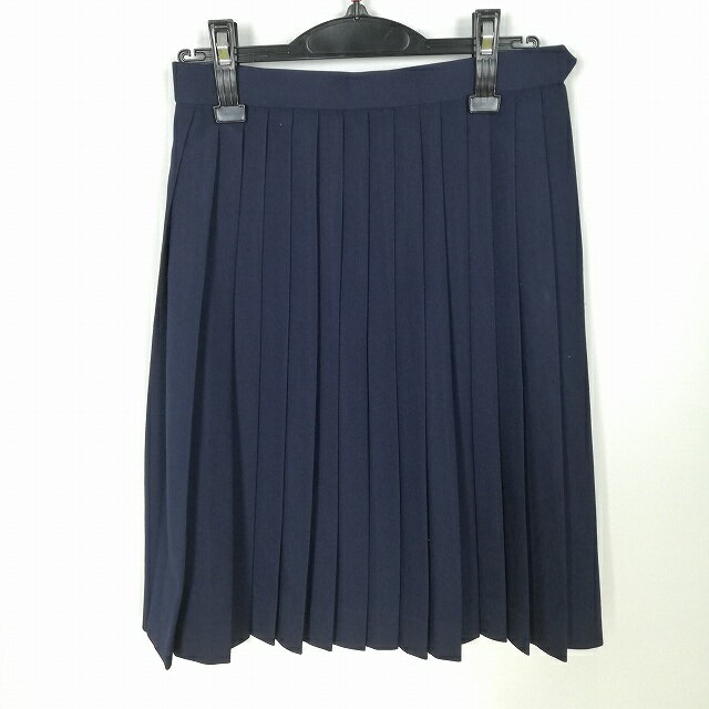 スクールスカート 冬物 w63-丈62 紺 中学 高校 プリーツ 学生服 制服 女子 中古 HK4750