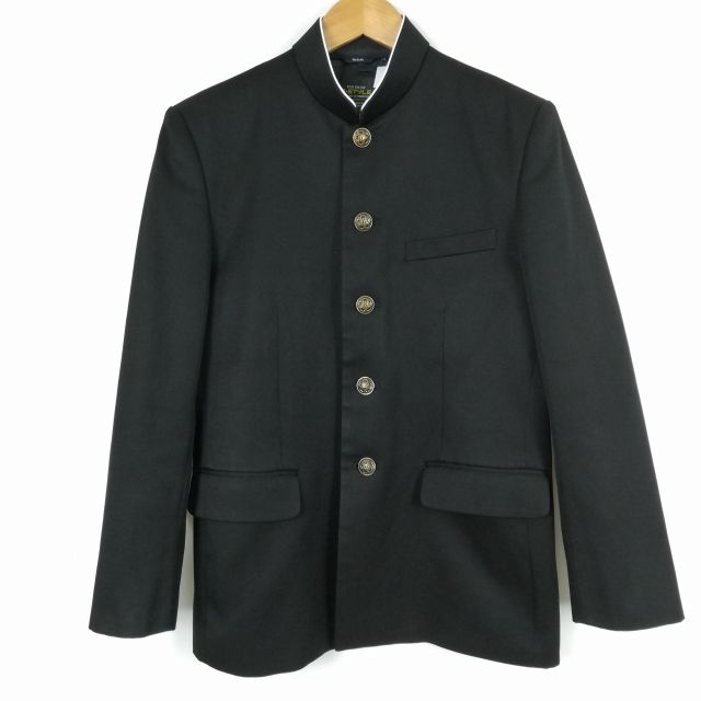 学生服 学ラン 165A 男子 富士ヨット 上着 ウール混 標準型学生服 ラウンドカラー カシドス 黒 中古 ランクC a3 JJ5471