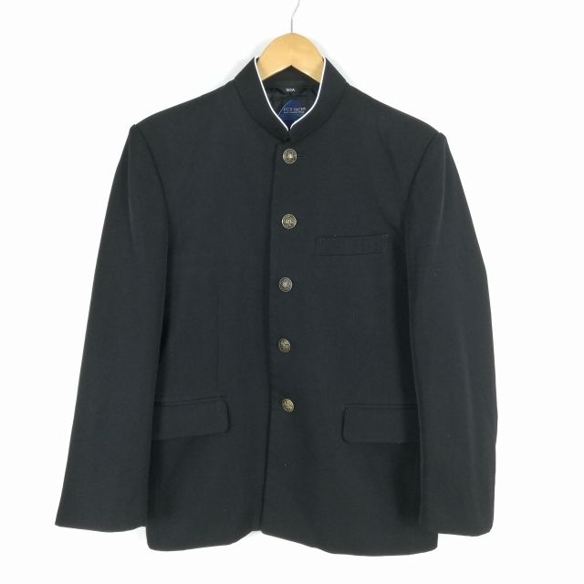 学生服 学ラン 165A 男子 富士ヨット 上着 ウール混 標準型学生服 ラウンドカラー カシドス 黒 中古 ランクC a3 JJ5753