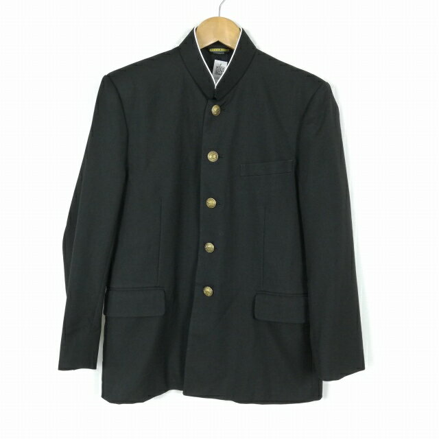 学生服 学ラン 165A 男子 上着 ウール混 標準型学生服 ラウンドカラー サージ 黒 中古 ランクC a3 JJ6122