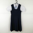 ジャンパースカート 紐タイ バスト86 ウエスト72 冬物 女子 学生服 中学 高校 紺 制服 中古 ランクC EY3982