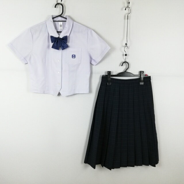 ブラウス チェックスカート リボン 上下3点セット M 富士ヨット 夏物 女子 学生服 宮崎鵬翔高校 白 制..