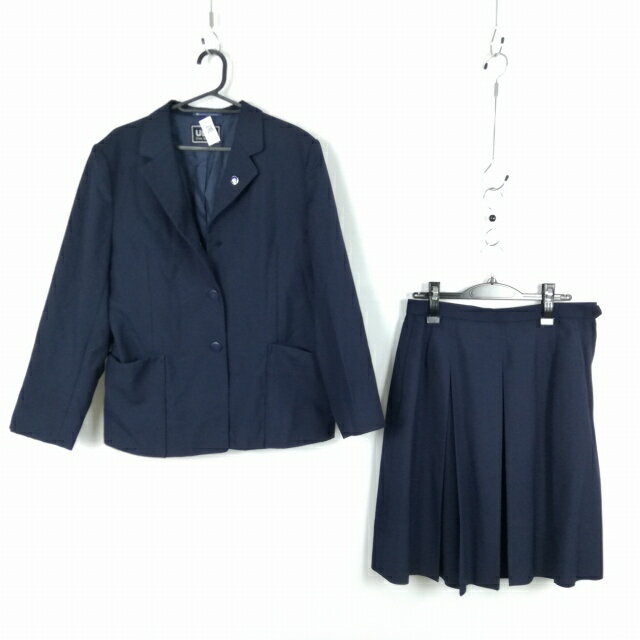 ブレザー スカート 上下2点セット 大きいサイズ 冬物 女子 学生服 中学 高校 紺 制服 中古 ランクC EY8575