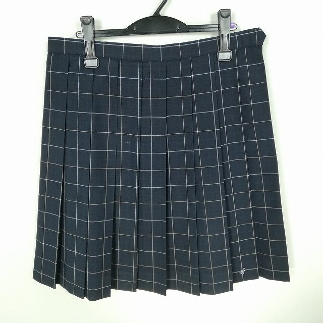 スクールスカート 大きいサイズ 夏物 w75-丈56 チェック 中学 高校 プリーツ 学生服 制服 女子 中古 HK9318