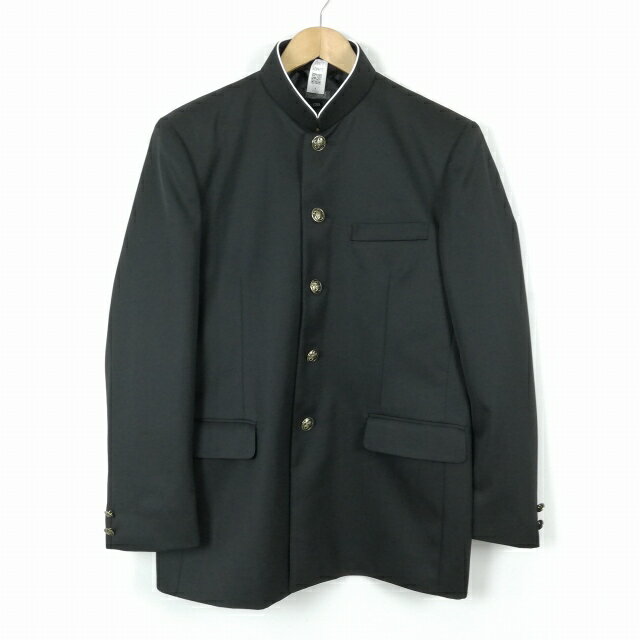 学生服 学ラン 175A 男子 上着 丸洗い可 ウール混 標準型学生服 ラウンドカラー カシドス 黒 中古 ランクB a3 JJ6425