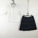ブラウス チェックスカート 上下2点セット 大きいサイズ 富士ヨット 夏物 女子 学生服 岡山倉敷中央高校 白 制服 中古 ランクC EY2613