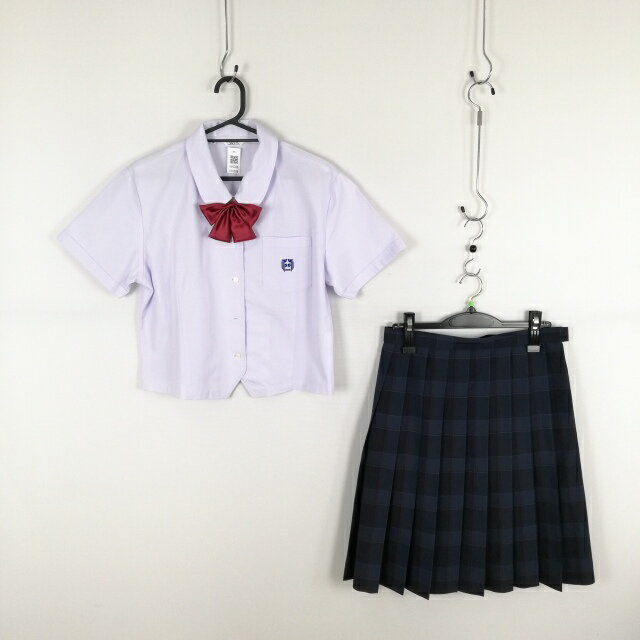 ブラウス チェックスカート リボン 上下3点セット L 富士ヨット 夏物 女子 学生服 宮崎鵬翔高校 白 制..