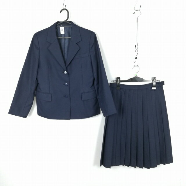 ブレザー スカート 上下2点セット 冬物 女子 学生服 中学 高校 紺 制服 中古 ランクC EY6534