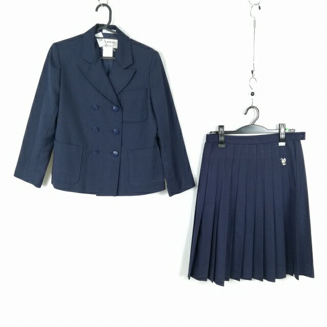 ブレザー スカート 上下2点セット 冬物 女子 学生服 中学 高校 紺 制服 中古 ランクC EY6546