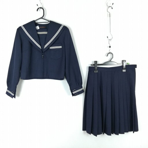 セーラー服 スカート 上下2点セット 冬物 白2本線 女子 学生服 中学 高校 紺 制服 中古 ランクC EY9114 セーラー服 スカート 上下2点セット 冬物 白2本線 女子 学生服 中学 高校 紺 制服 中古 ランクC EY9114