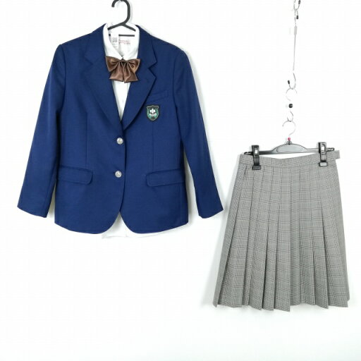 ブレザー チェックスカート リボン 上下4点セット 160A 冬物 女子 学生服 京都七条中学 花紺 制服 中古 ランクB EY9124 ブレザー チェックスカート リボン 上下4点セット 160A 冬物 女子 学生服 京都七条中学 花紺 制服 中古 ランクB EY9124