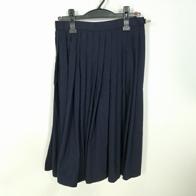スクールスカート 夏物 w60-丈67 紺 中学 高校 プリーツ 学生服 制服 女子 中古 HK4798