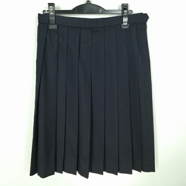スクールスカート 冬物 w69-丈63 紺 中学 高校 プリーツ 学生服 制服 女子 中古 HK6532