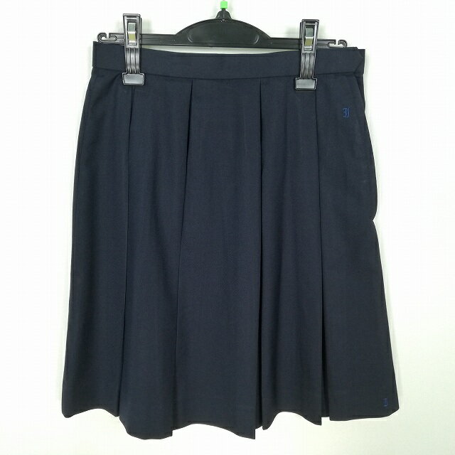 スクールスカート 冬物 w66-丈52 紺 中学 高校 プリーツ 学生服 制服 女子 中古 HK6538