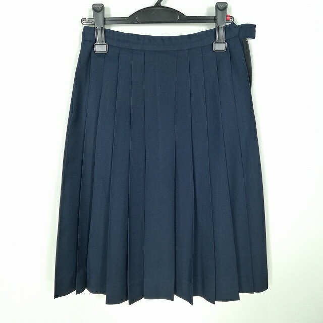 スクールスカート 夏物 w63-丈62 紺 中学 高校 プリーツ 学生服 制服 女子 中古 HK6571