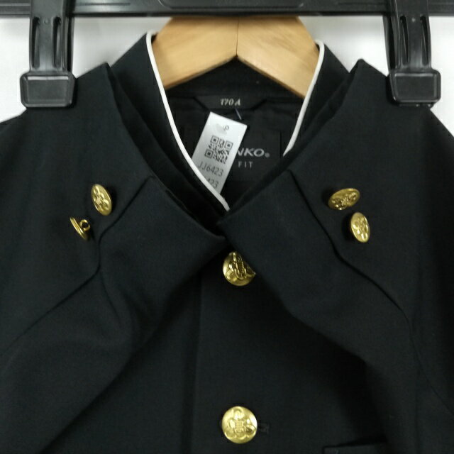 学生服 学ラン 170A 男子 カンコー 上着 丸洗い可 ウール混 標準型学生服 ラウンドカラー カシドス 黒 中古 ランクC a3 JJ6423