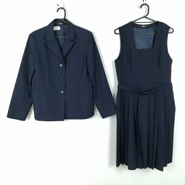 ブレザー ジャンパースカート 上下2点セット 冬物 女子 学生服 中学 高校 紺 制服 中古 ランクC EY6668