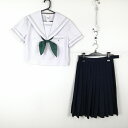 セーラー服 スカート スカーフ 上下3点セット 155A トンボ 夏物 グレー2本線 女子 学生服 中学 高校 白 制服 中古 ランクC EY9148