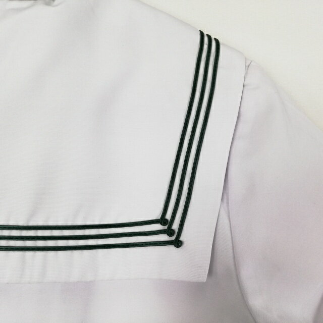 セーラー服 スカート スカーフ 上下3点セット 夏物 緑3本線 女子 学生服 中学 高校 白 制服 中古 ランクC EY9171