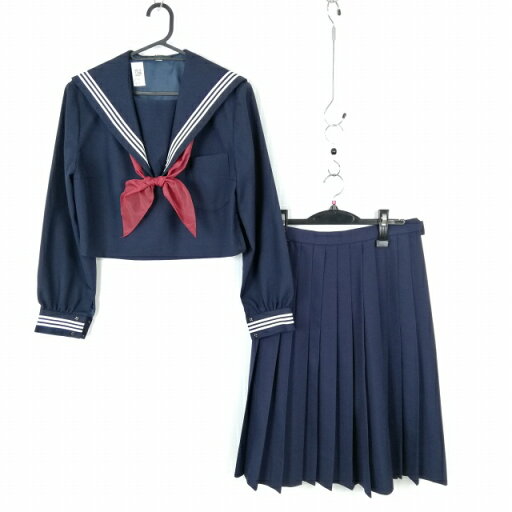 セーラー服 スカート スカーフ 上下3点セット 大きいサイズ 冬物 白3本線 女子 学生服 中学 高校 紺 制服 中古 ランクC EY9618 セーラー服 スカート スカーフ 上下3点セット 大きいサイズ 冬物 白3本線 女子 学生服 中学 高校 紺 制服 中古 ランクC EY9618