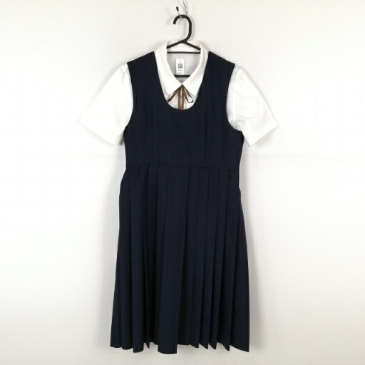 ジャンパースカート 紐タイ バスト88 ウエスト80 冬物 女子 学生服 中学 高校 紺 制服 中古 ランクC EY9624 ジャンパースカート 紐タイ バスト88 ウエスト80 冬物 女子 学生服 中学 高校 紺 制服 中古 ランクC EY9624