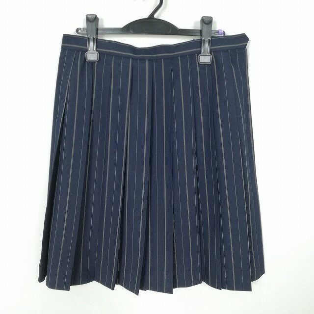 スクールスカート 大きいサイズ 夏物 w75-丈57 ストライプ 中学 高校 プリーツ 学生服 制服 女子 中古 HK2325