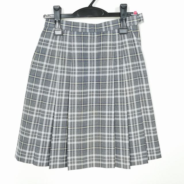 スクールスカート 夏物 w63-丈52 チェック 神奈川相模原高校 プリーツ 学生服 制服 女子 中古 HK2327