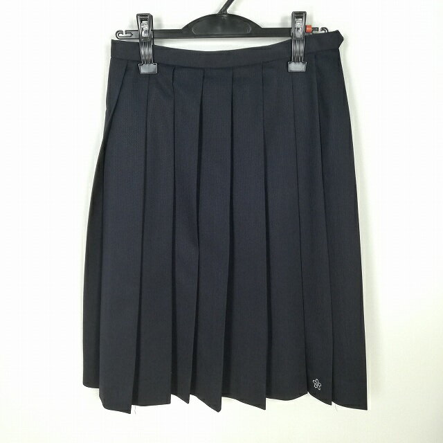 スクールスカート 冬物 w60-丈61 紺 中学 高校 プリーツ 学生服 制服 女子 中古 HK5129