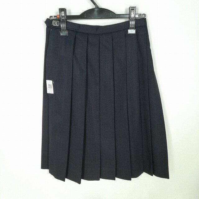 スクールスカート 冬物 w60-丈61 紺 中学 高校 プリーツ 学生服 制服 女子 中古 HK5129