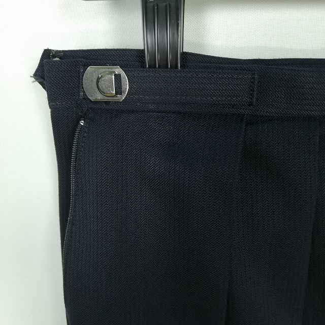 スクールスカート 冬物 w60-丈61 紺 中学 高校 プリーツ 学生服 制服 女子 中古 HK5129