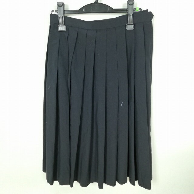 スクールスカート 夏物 w66-丈67 紺 福岡久留米商業高校 プリーツ 学生服 制服 女子 中古 HK6730