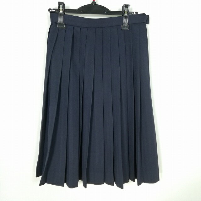 スクールスカート 冬物 w63-丈62 紺 中学 高校 プリーツ 学生服 制服 女子 中古 HK7247