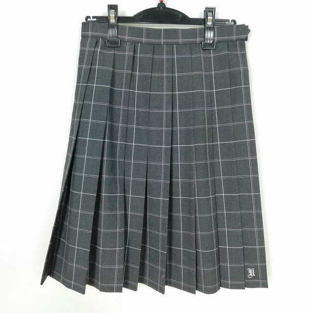 スクールスカート 夏物 w63-丈56 チェック 中学 高校 プリーツ 学生服 制服 女子 中古 HK7255