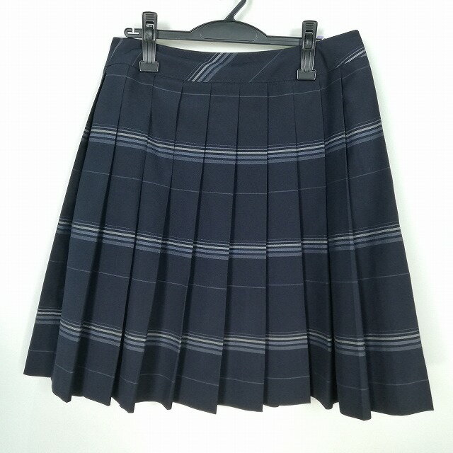 スクールスカート 大きいサイズ 夏物 w75-丈56 チェック 中学 高校 プリーツ 学生服 制服 女子 中古 HK7278