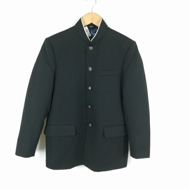 学生服 学ラン 160A 男子 上着 丸洗い可 標準型学生服 ラウンドカラー カシドス 黒 中古 ランクC a3 JJ6435