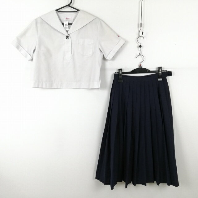 セーラー服 スカート 上下2点セット カンコー 夏物 女子 学生服 鹿児島玉龍中学高校 白 制服 中古 ランクC NA8571