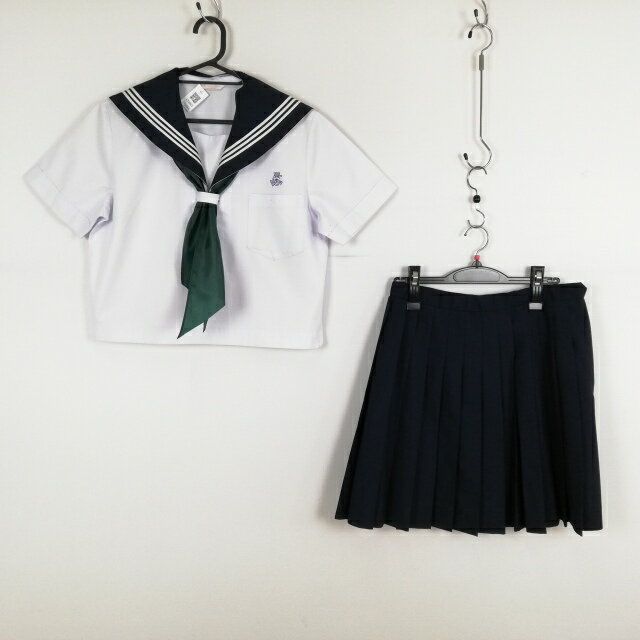 セーラー服 スカート スカーフ 上下3点セット 夏物 白3本線 女子 学生服 中学 高校 白 制服 中古 ランクC EY6865