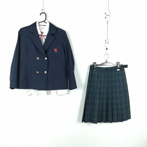 ブレザー チェックスカート 紐タイ 上下4点セット 冬物 女子 学生服 兵庫宝梅中学 紺 制服 中古 ランクC EY9178 ブレザー チェックスカート 紐タイ 上下4点セット 冬物 女子 学生服 兵庫宝梅中学 紺 制服 中古 ランクC EY9178