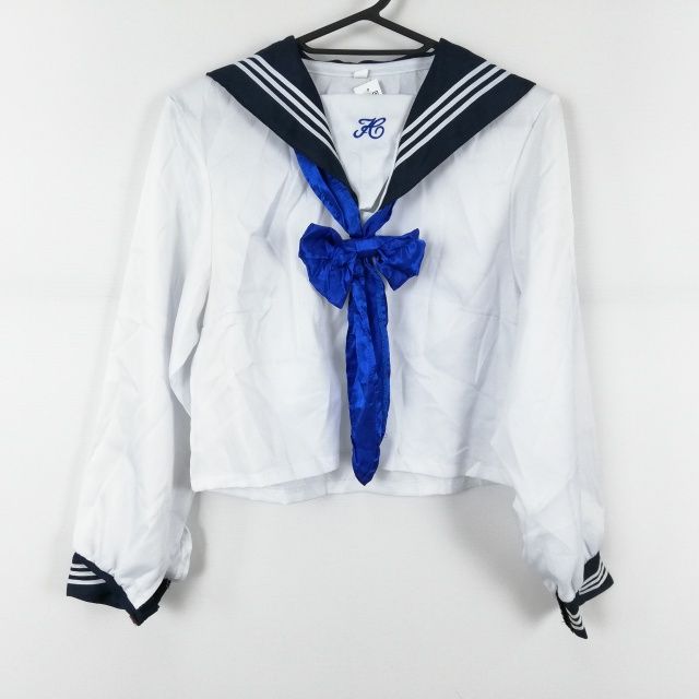 コスプレ セーラー服 リボン 上着 M 白3本線 女子 学生服 中学 高校 白 制服 中古 GM0545
