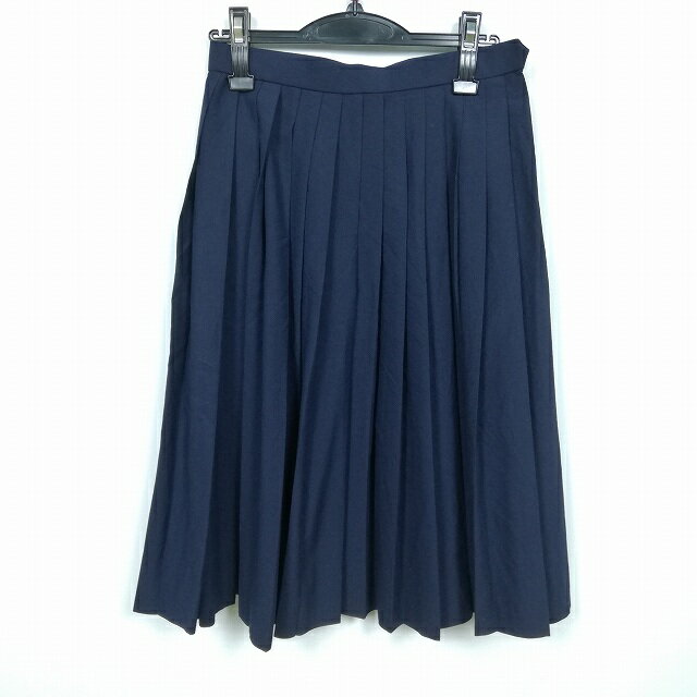 スクールスカート 夏物 w63-丈65 紺 中学 高校 プリーツ 学生服 制服 女子 中古 HK3783