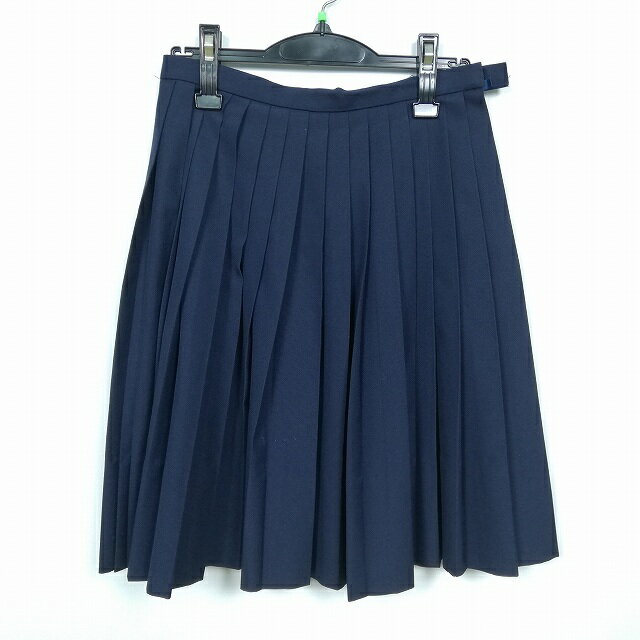 スクールスカート 夏物 w66-丈55 紺 中学 高校 プリーツ 学生服 制服 女子 中古 HK3785