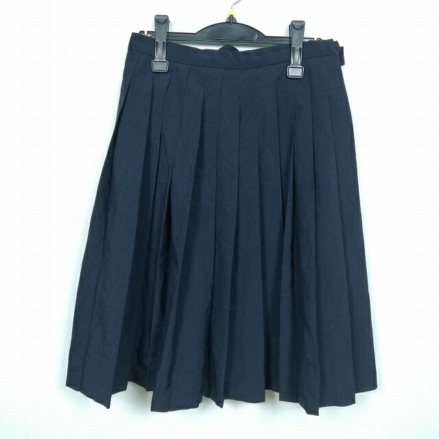 スクールスカート 夏物 w69-丈62 紺 中学 高校 プリーツ 学生服 制服 女子 中古 HK3790