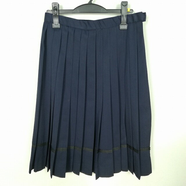 スクールスカート 冬物 w69-丈65 紺 中学 高校 プリーツ 学生服 制服 女子 中古 HK4917