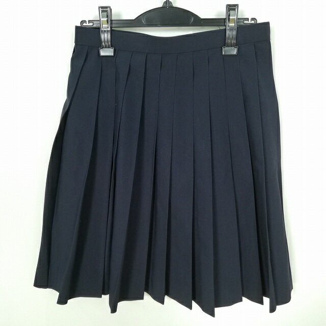 スクールスカート 夏物 w63-丈54 紺 中学 高校 プリーツ 学生服 制服 女子 中古 HK6745