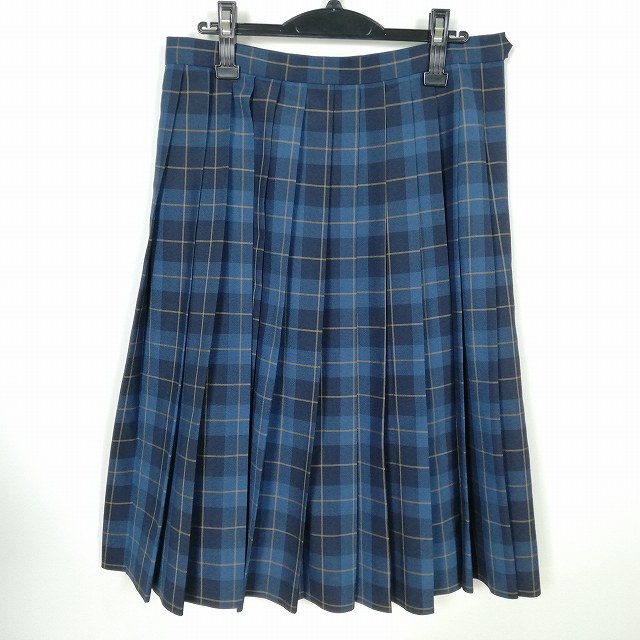 スクールスカート 大きいサイズ 夏物 w72-丈68 チェック 中学 高校 プリーツ 学生服 制服 女子 中古 HK7299