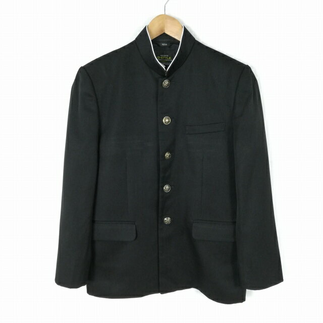 学生服 学ラン 165A 男子 富士ヨット 上着 ウール混 標準型学生服 ラウンドカラー カシドス 黒 中古 ランクB a3 JJ6134