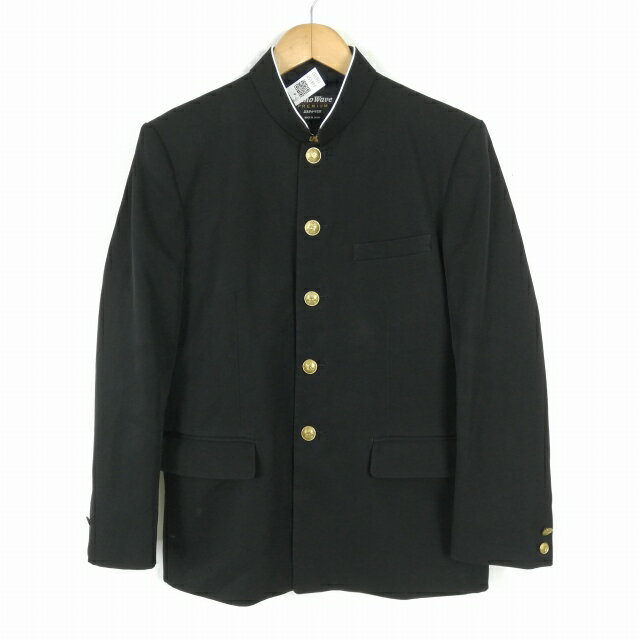 学生服 学ラン 165A 男子 富士ヨット Nano Wave 上着 ウール混 標準型学生服 ラウンドカラー カシドス 黒 中古 ランクC a3 JJ6157