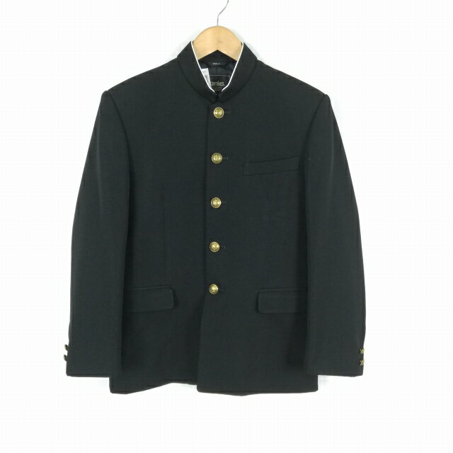 学生服 学ラン 160A 男子 カンコー 上着 丸洗い可 ウール混 標準型学生服 ラウンドカラー カシドス 黒 中古 ランクC a3 JJ6452